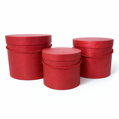 Set 3 cutii cilindru uni, culoare roșu - ROC 5285