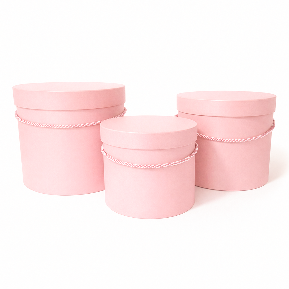 Set 3 cutii cilindru uni, culoare roz - ROC 5285