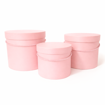 Set 3 cutii cilindru uni, culoare roz - ROC 5285