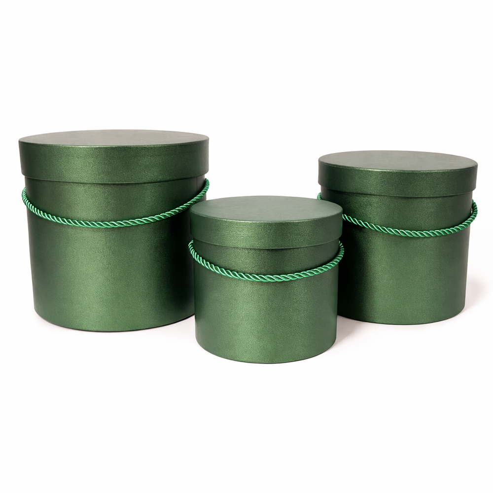 Set 3 cutii cilindru uni, culoare verde - ROC 5285