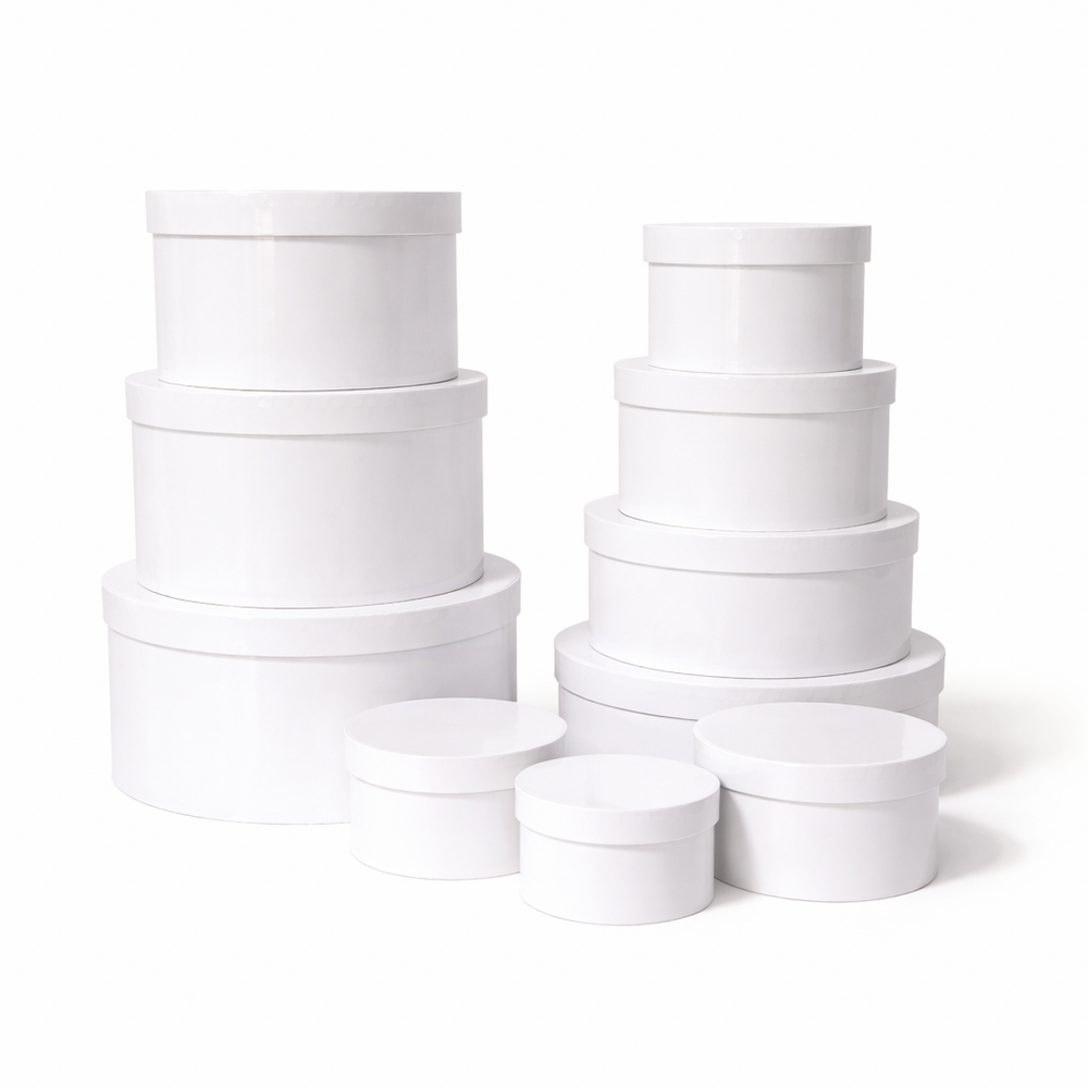 Set 10 cutii rotunde cu capac, culoare alb - ROC 5314