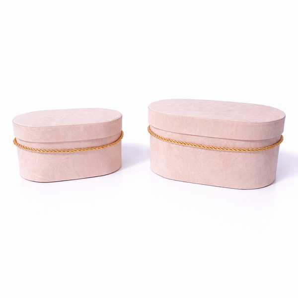 Set 2 cutii ovale învelite cu catifea si șnur, culoare bej 350A - ROC 5809