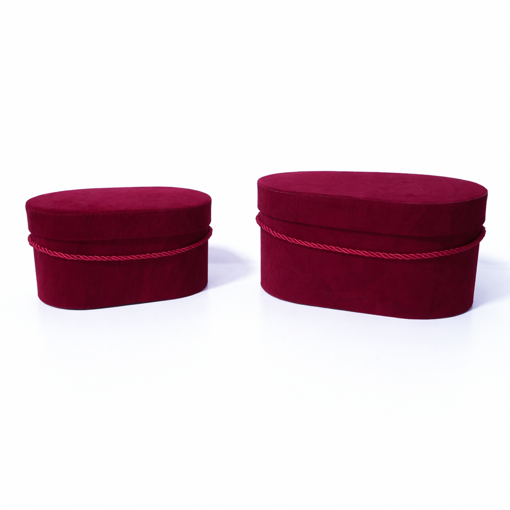 Set 2 cutii ovale învelite cu catifea si snur, culoare grena 5A - ROC 5809