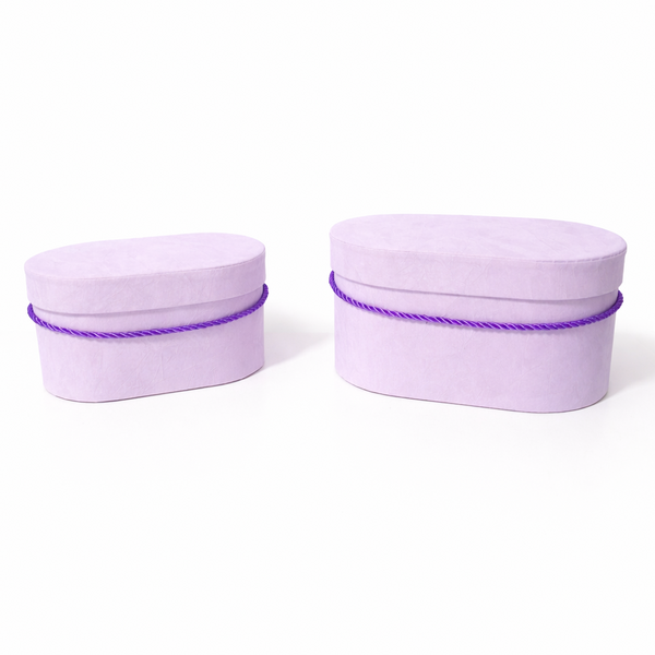 Set 2 cutii ovale învelite cu catifea si șnur, culoare lila 102A - ROC 5809