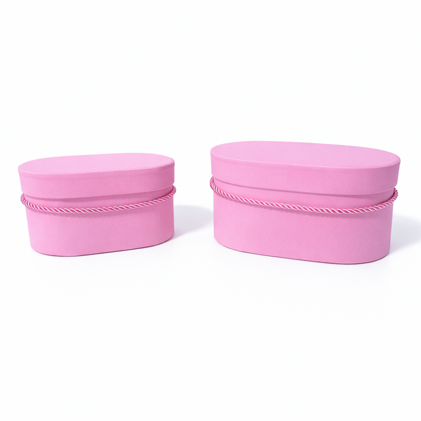Set 2 cutii ovale invelite cu catifea si snur, culoare roz A1 - ROC 5809