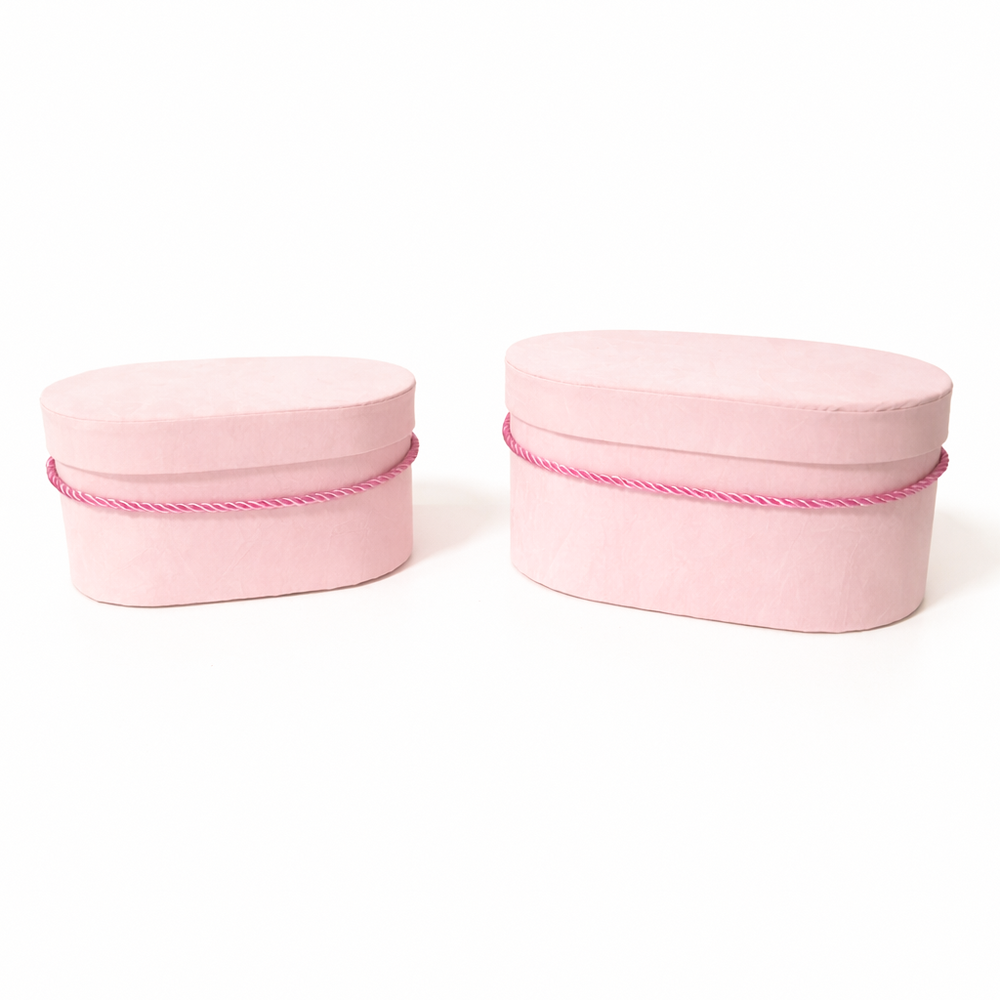 Set 2 cutii ovale învelite cu catifea si șnur, culoare roz deschis 97A - ROC 5809