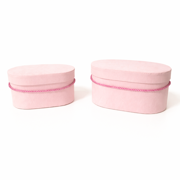 Set 2 cutii ovale învelite cu catifea si șnur, culoare roz deschis 97A - ROC 5809