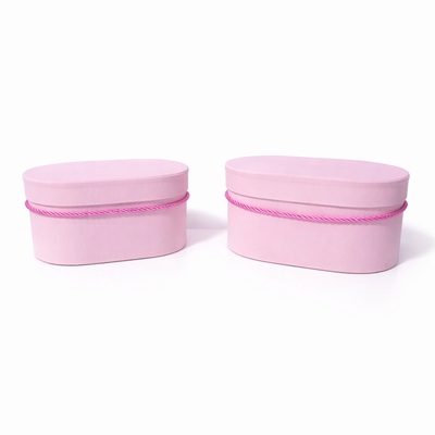 Set 2 cutii ovale învelite cu catifea si șnur, culoare roz A1 - ROC 5809