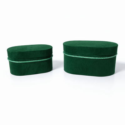 Set 2 cutii ovale invelite cu catifea si șnur, culoare verde 29A - ROC 5809