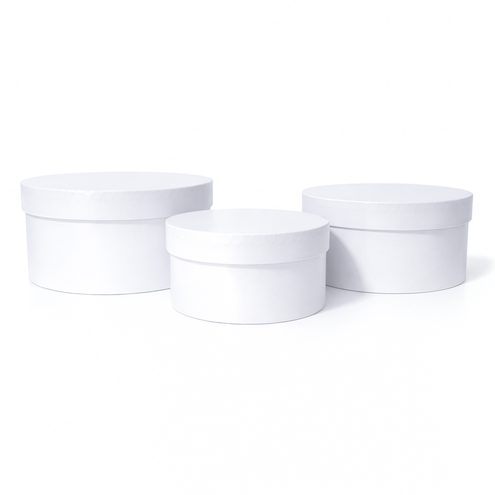 Set 3 cutii uni rotunde din carton, culoare alb - ROC 5819