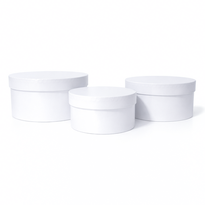 Set 3 cutii uni rotunde din carton, culoare alb - ROC 5819