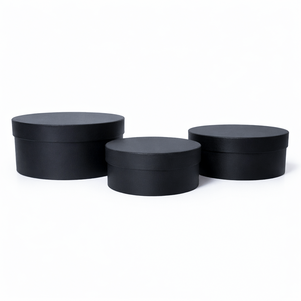 Set 3 cutii uni rotunde din carton, culoare negru - ROC 5819