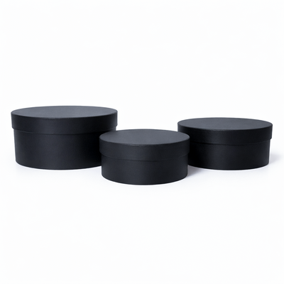 Set 3 cutii uni rotunde din carton, culoare negru - ROC 5819
