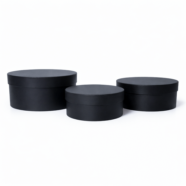 Set 3 cutii uni rotunde din carton, culoare negru - ROC 5819