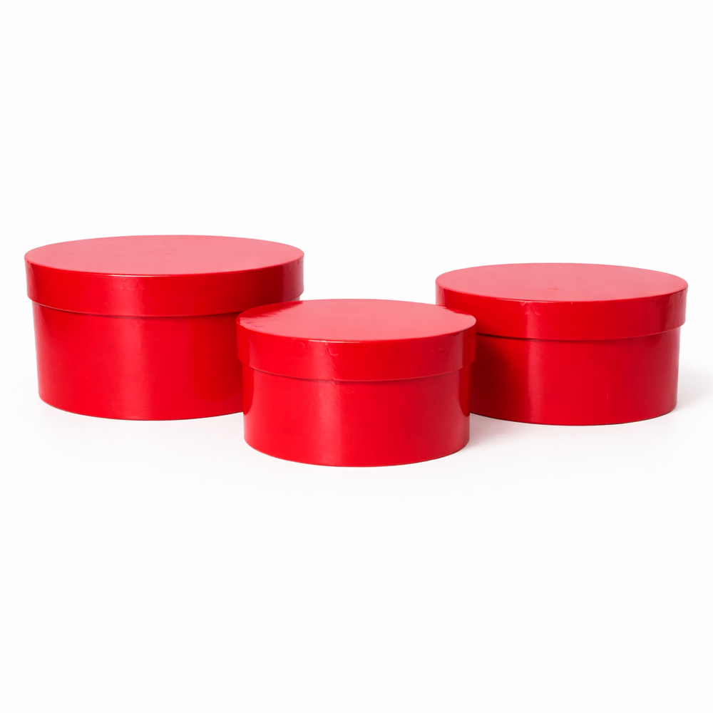 Set 3 cutii uni rotunde din carton, culoare roșu - ROC 5819