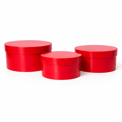 Set 3 cutii uni rotunde din carton, culoare roșu - ROC 5819