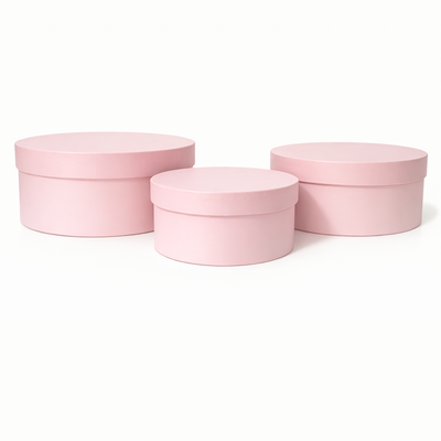 Set 3 cutii uni rotunde din carton, culoare roz deschis - ROC 5819