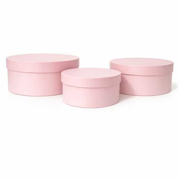 Set 3 cutii uni rotunde din carton, culoare roz deschis - ROC 5819