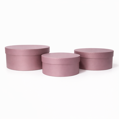 Set 3 cutii uni rotunde din carton, culoare roz prăfuit - ROC 5819