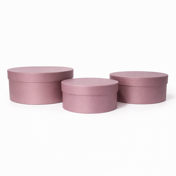 Set 3 cutii uni rotunde din carton, culoare roz prăfuit - ROC 5819