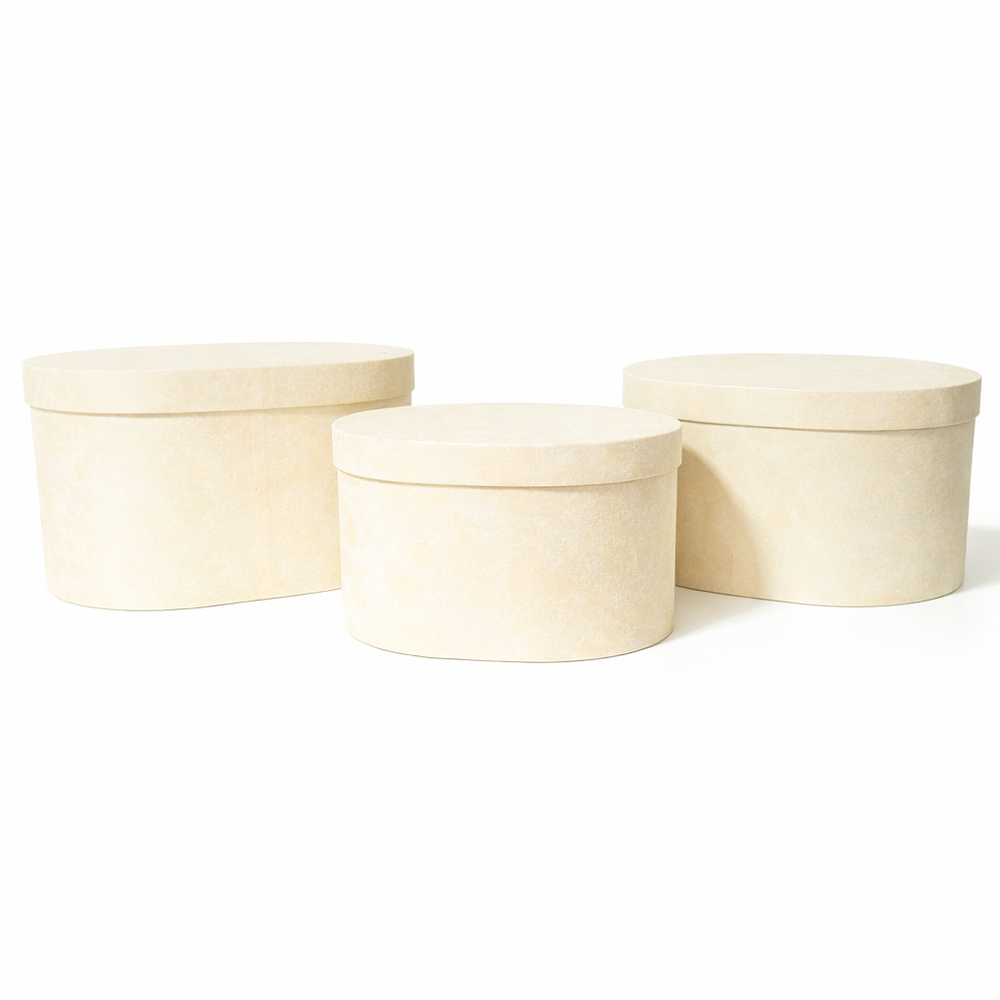 Set 3 cutii ovale din carton, culoare crem - ROC 5822