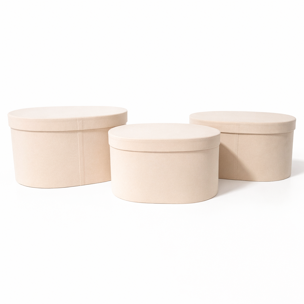 Set 3 cutii ovale îmbrăcate în catifea, culoare crem B11 - ROC 5823