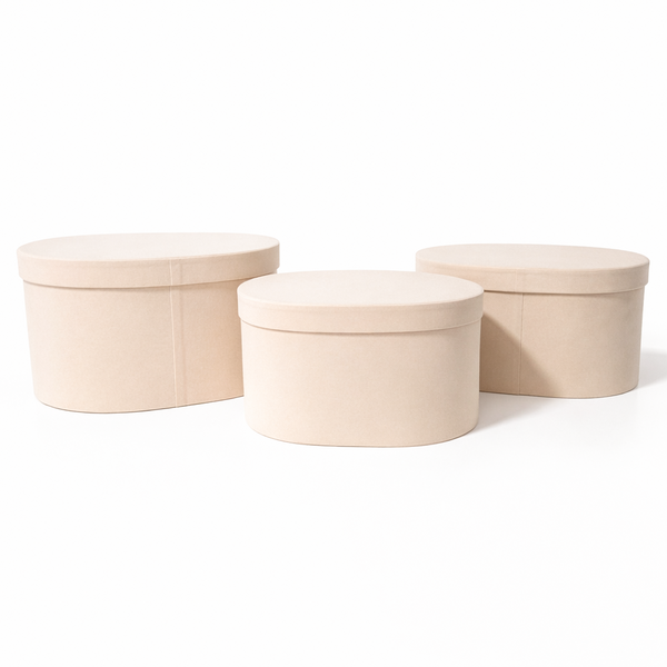 Set 3 cutii ovale îmbrăcate în catifea, culoare crem B11 - ROC 5823