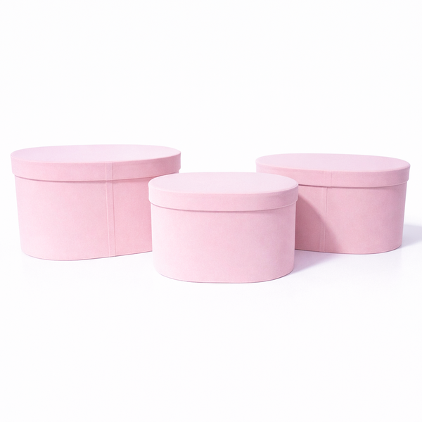 Set 3 cutii ovale îmbrăcate în catifea, culoare roz E10 - ROC 5823