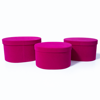 Set 3 cutii ovale îmbrăcate în catifea, culoare ciclam E11 - ROC 5823
