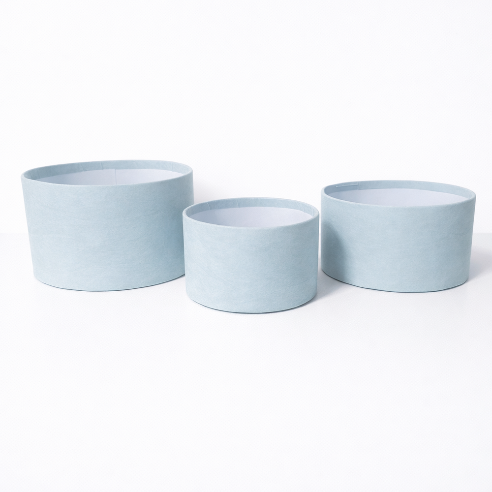 Set 3 cutii rotunde fără capac învelite în catifea, culoare blue 94A - ROC 901