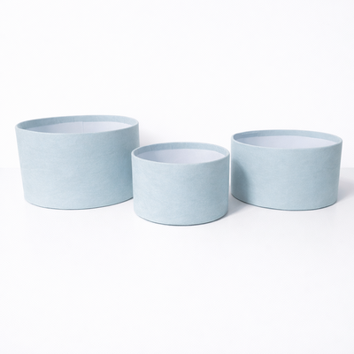 Set 3 cutii rotunde fără capac învelite în catifea, culoare blue 94A - ROC 901