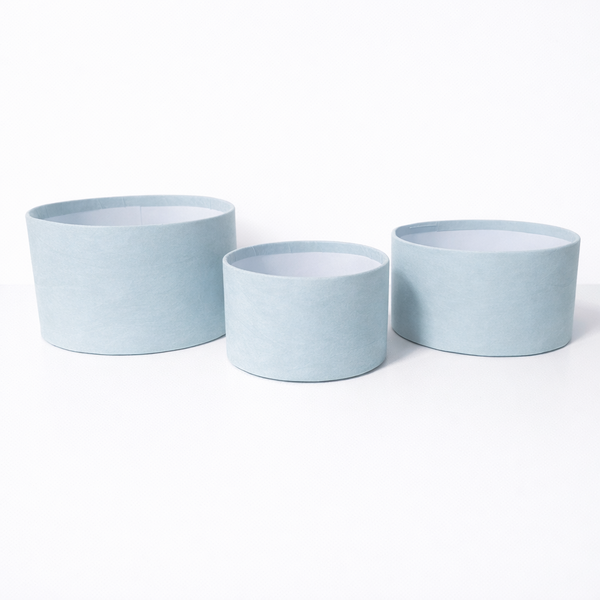 Set 3 cutii rotunde fără capac învelite în catifea, culoare blue 94A - ROC 901