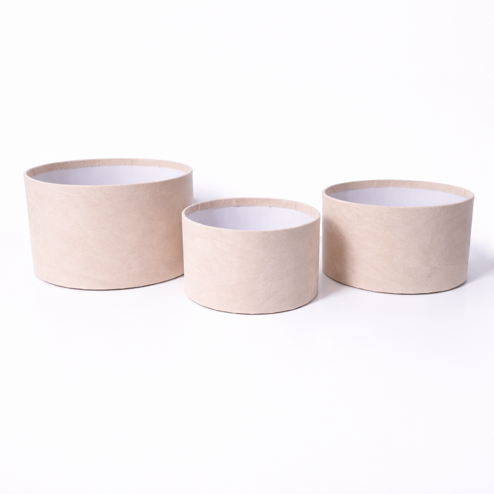 Set 3 cutii rotunde fără capac învelite în catifea, culoare crem 350A - ROC 901
