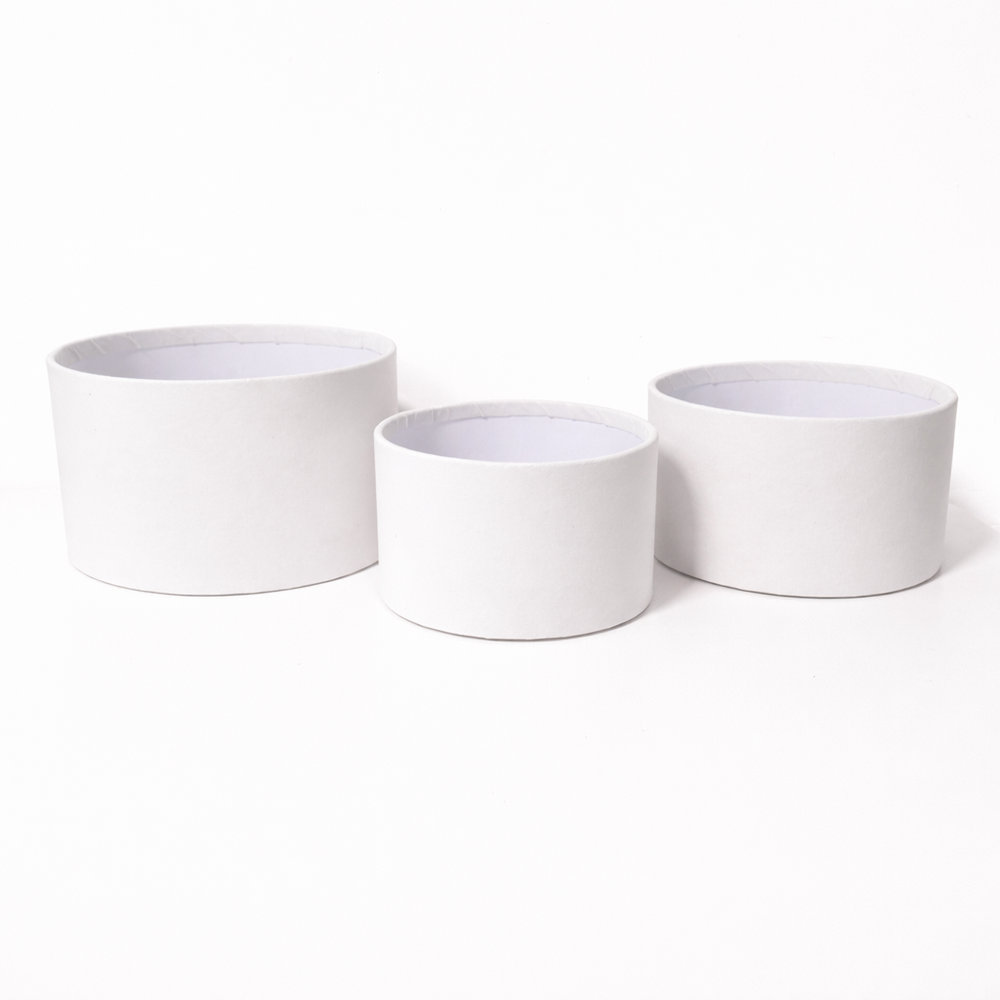 Set 3 cutii rotunde fără capac învelite în catifea, culoare crem B10 - ROC 901