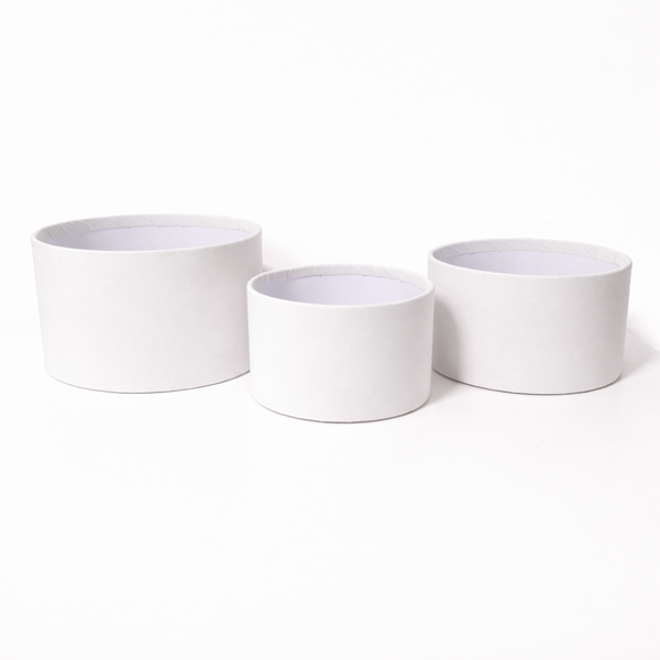Set 3 cutii rotunde fără capac învelite în catifea, culoare crem B10 - ROC 901