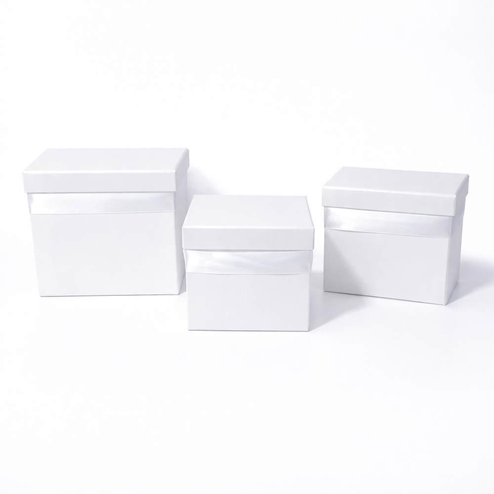 Set 3 cutii pătrate din carton, culoare alb - ROC 906