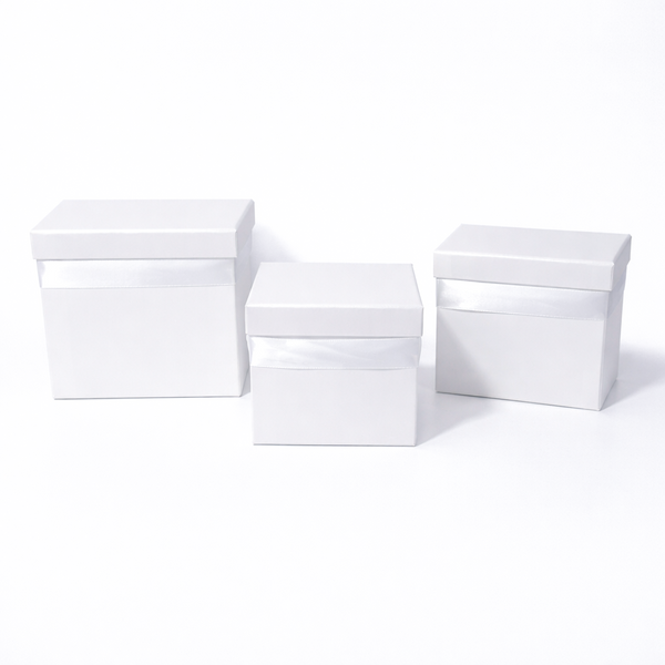 Set 3 cutii pătrate din carton, culoare alb - ROC 906