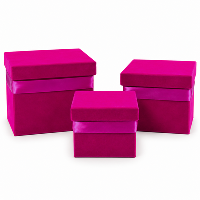 Set 3 cutii pătrate învelite cu catifea, culoare ciclam E11