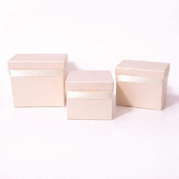 Set 3 cutii pătrate din carton, culoare crem - ROC 906