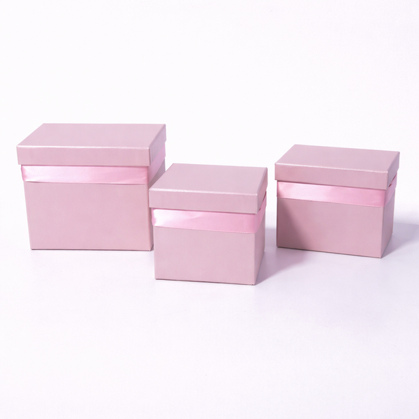 Set 3 cutii pătrate din carton, culoare roz - ROC 906