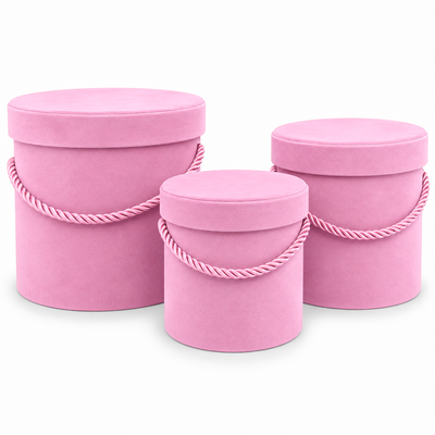Set mit 3 zylinderförmigen, mit Samt bezogenen Schachteln, Farbe Rosa A1