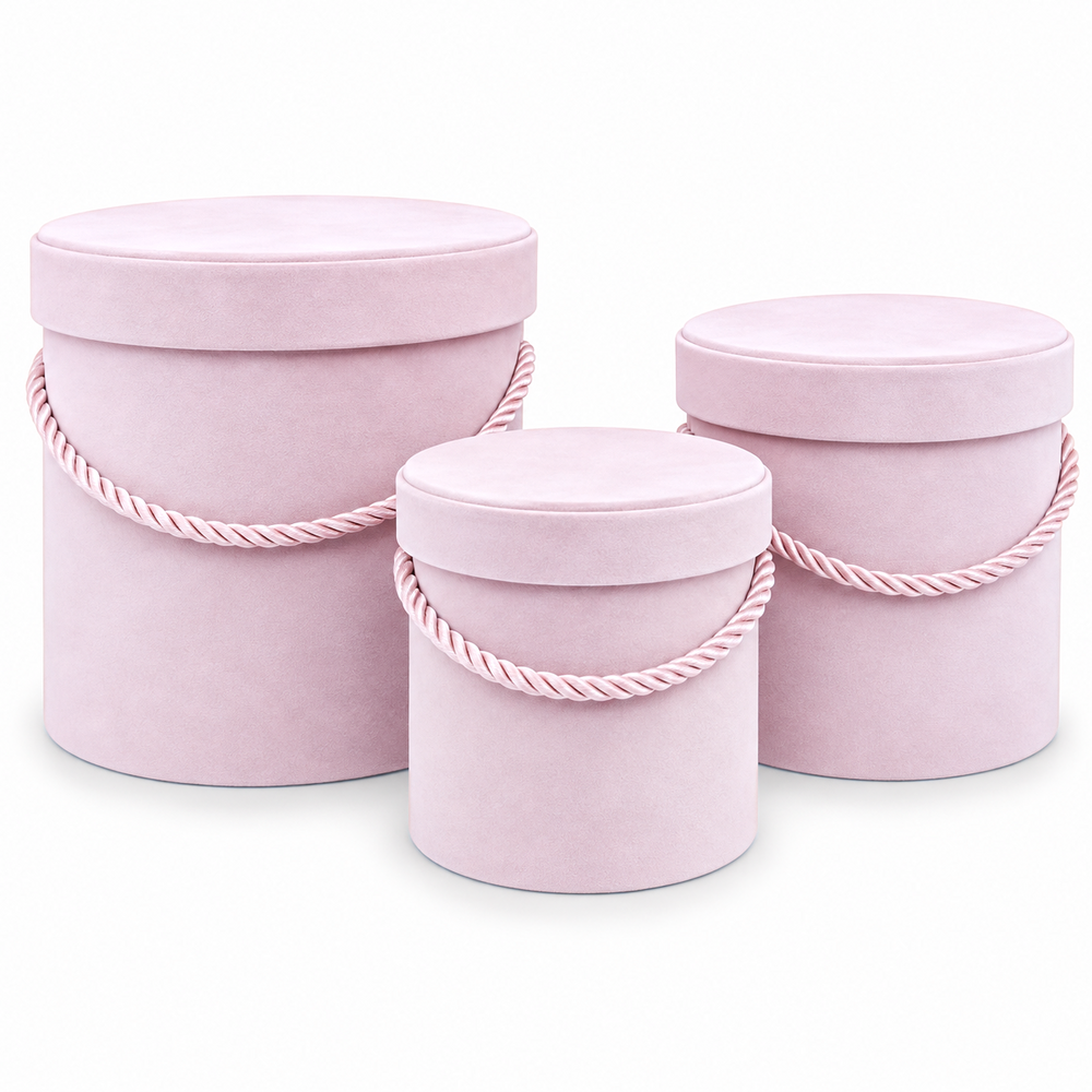 Set aus 3 zylindrischen Schachteln mit Samtbezug, Farbe Rosa A3