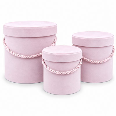 Set aus 3 zylindrischen Schachteln mit Samtbezug, Farbe Rosa A3