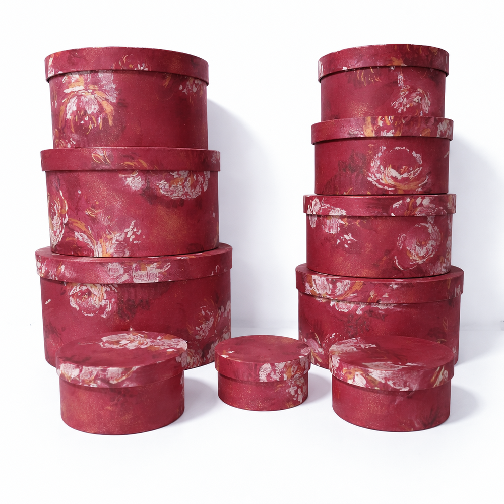 Set 10 cutii din carton cu print floral, culoare roșu TZH - ROC 956