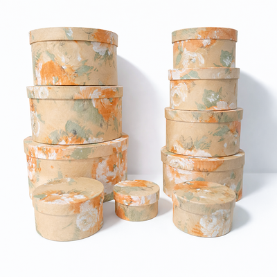 Set 10 cutii din carton cu print floral, culoare crem XBJ - ROC 956