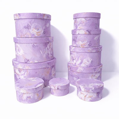 Set 10 cutii din carton cu print floral, culoare lila FXZ - ROC 956