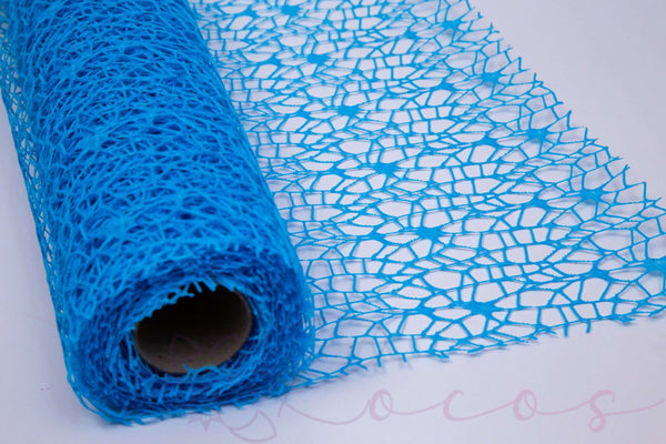 Rola plasa dantela ambalaj flori, model panza de paianjen, culoare albastru blue, lat 50cm lung 4.5cm