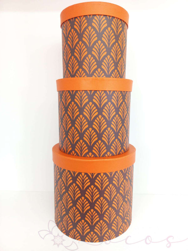 Set 3 cutii cilindru din carton model aztec, culoare portocaliu - ROC 992