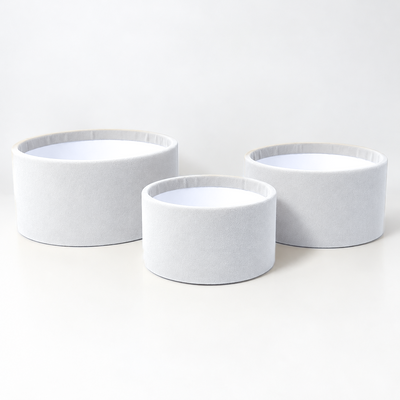 Set mit 3 runden Schachteln ohne Deckel, mit Samt bezogen, Farbe Weiß B5