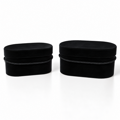 Set de 2 cajas ovaladas recubiertas de terciopelo y cordón, color negro A23